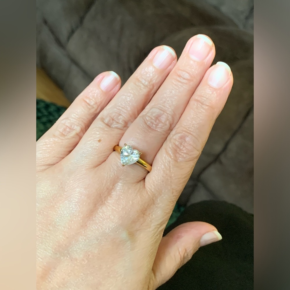 Diamonique 14K Yellow Clad Over Sterling Silver Heart Solitaire Ring - Picture 9 of 14